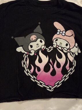 Sanrio Kuromi My Melody Cropped Tee Women Small Black Graphic Shirt Y2K Goth Cut